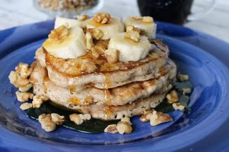 Cinnamon Vanilla Pancakes W/ Banana & Walnuts