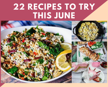 Summer orzo salad, zucchini casserole, grilled shrimp and strawberry pie