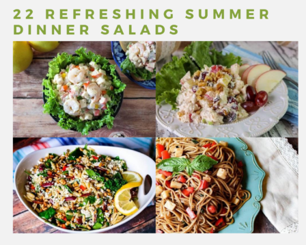 Pasta salad, seafood salad, chicken salad and orzo salad