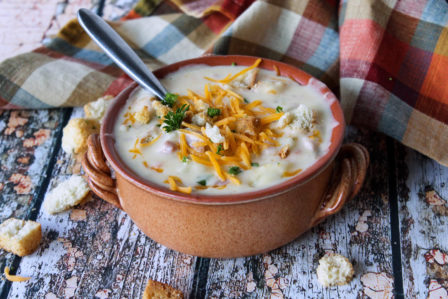 bowl of potato soup with ham