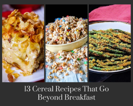 Sweet kugel, snack mix and fried asparagus