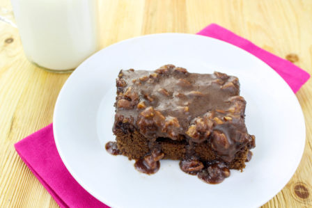 Chocolate Pecan Cake on a plate